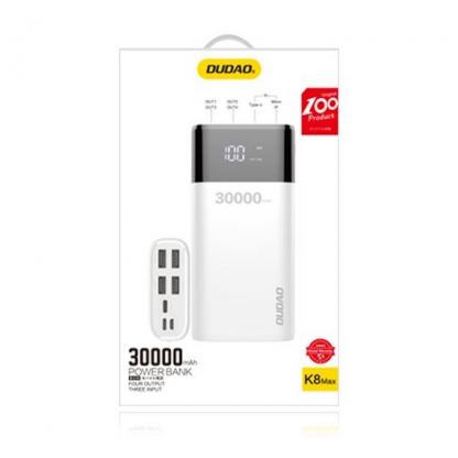 Dudao K8Max Power Bank With LCD 30000 mAh 4A - външна батерия с четери USB-A и технология за бързо зареждане (бял) 9