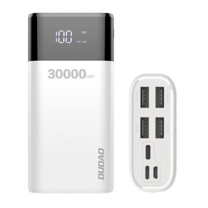 Dudao K8Max Power Bank With LCD 30000 mAh 4A - външна батерия с четери USB-A и технология за бързо зареждане (бял) 10