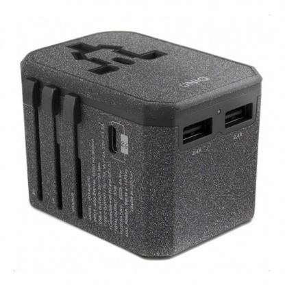 Uniq Voyage PD All in One World Travel Adapter 33W - захранване с един USB-C и два USB изхода и преходници за цял свят в едно устройство за мобилни устройства (сив) 3