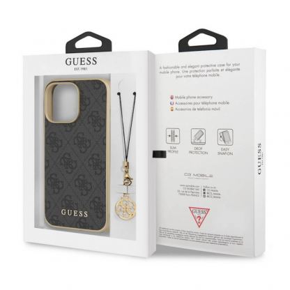 Guess 4G Charms Collection Hard Case - дизайнерски кожен кейс за iPhone 13 Pro (сив) 2