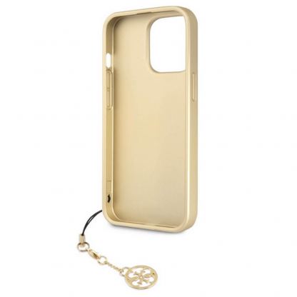 Guess 4G Charms Collection Hard Case - дизайнерски кожен кейс за iPhone 13 Pro (кафяв) 3