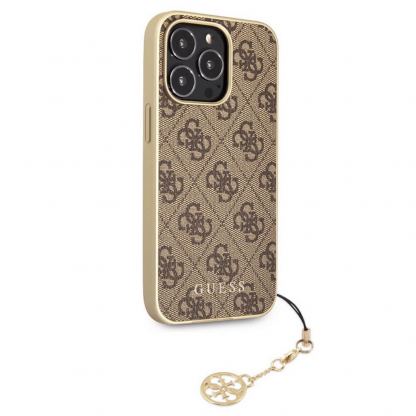 Guess 4G Charms Collection Hard Case - дизайнерски кожен кейс за iPhone 13 Pro (кафяв) 5