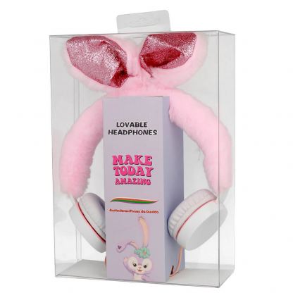 Gjby Plush Rabbit Kids On-Ear Headphones - слушалки подходящи за деца за мобилни устройства (розов) 3