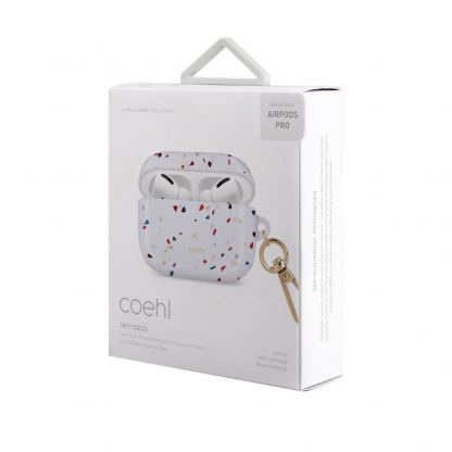 Uniq Coehl Terrazzo Case - хибриден силиконов калъф с карабинер за Apple Airpods Pro (бял) 2