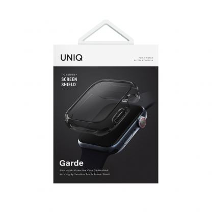 Uniq Garde Hybrid Apple Watch Case 45mm - качествен силиконов (TPU) кейс с вграден протектор за дисплея на Apple Watch 7 45мм, Apple Watch 8 45мм (черен-прозрачен) 5