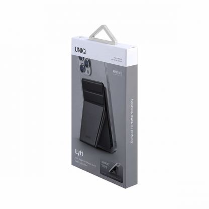 Uniq Lyft Magnetic Stand and Card Holder - кожен портфейл (джоб) с вградена поставка за прикрепяне към iPhone с MagSafe (черен) 3