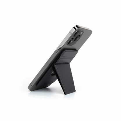Uniq Lyft Magnetic Stand and Card Holder - кожен портфейл (джоб) с вградена поставка за прикрепяне към iPhone с MagSafe (черен) 5