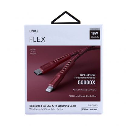 Uniq Flex USB-C to Lightning Cable PD 18W - USB-C към Lightning кабел за Apple устройства с Lightning порт (120 см) (червен) 3