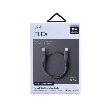 Uniq Flex USB-C to Lightning Cable PD 18W - USB-C към Lightning кабел за Apple устройства с Lightning порт (30 см) (сив) 5