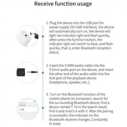 VIKEFON T10 2-in-1 Bluetooth Wireless Receiver and Transmitter - безжичен блутут аудио приемник и предавател с 3.5 мм аудио жак (черен) 7