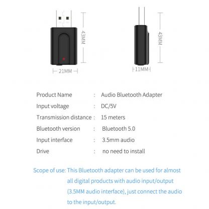 VIKEFON T10 2-in-1 Bluetooth Wireless Receiver and Transmitter - безжичен блутут аудио приемник и предавател с 3.5 мм аудио жак (черен) 18