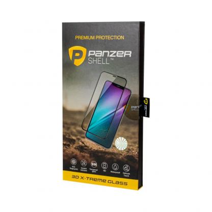 PanzerShell 3D X-treme Glass Full Screen Curved Tempered Glass - калено стъклено защитно покритие за iPhone SE (2022), iPhone SE (2020), iPhone 8, iPhone 7 (черен-прозрачен)
