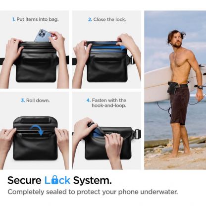 Spigen A621 Waterproof Wrist Bag with Phone Case IPX8 - водонепромокаема чанта с презрамка и водонепромокаем калъф за телефон (черен) 11