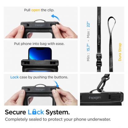 Spigen A621 Waterproof Wrist Bag with Phone Case IPX8 - водонепромокаема чанта с презрамка и водонепромокаем калъф за телефон (черен) 13