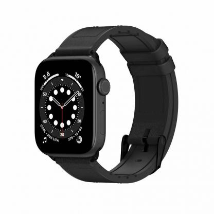 SwitchEasy Hybrid Silicone-Leather Watch Band - хибридна (естествена кожа и силикон) каишка за Apple Watch 42мм, 44мм, 45мм (черен)