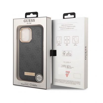 Guess PU 4G MagSafe Leather Hard Case - дизайнерски кожен кейс с MagSafe за iPhone 13 Pro Max (черен) 6
