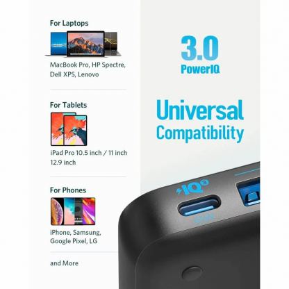 Anker GaN PowerPort Atom III Slim 65W - захранване за ел. мрежа с 3xUSB-A и 1xUSB-C изходи с технология за бързо зареждане (черен) 5