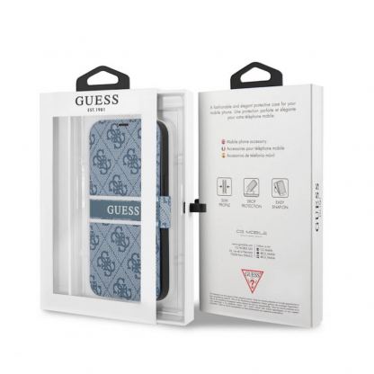 Guess PU 4G Printed Stripe Book Case - дизайнерски кожен калъф, тип портфейл за iPhone 13 Mini (син) 7