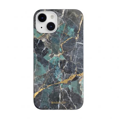 Mageasy Marble Emerald Case - дизайнерски хибриден удароустойчив кейс за iPhone 14 (смарагд)  2