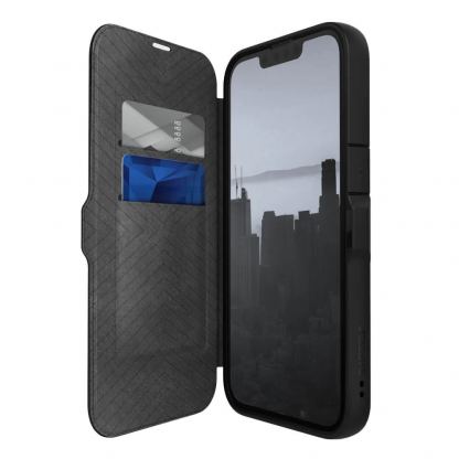 Raptic EcoElement Urban Folio Case - биоразградим хибриден удароустойчив кейс, тип портфейл за iPhone 14 (черен) 2