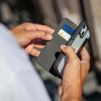 Raptic EcoElement Urban Folio Case - биоразградим хибриден удароустойчив кейс, тип портфейл за iPhone 14 (черен) 4