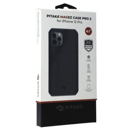 Pitaka MagEZ Pro 2 Aramid Fiber Case - удароустойчив (TPU) кейс с кевлар за iPhone 12 Pro (черен) 6