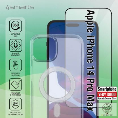 4smarts 360° Premium Protection Set - хибриден удароустойчив кейс с MagSafe и стъклено защитно покритие за дисплея на iPhone 14 Pro Max (прозрачен) 9