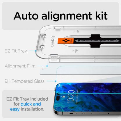 Spigen Glas.tR EZ Fit Tempered Glass - калено стъклено защитно покритие за дисплея на iPhone 14 Pro (прозрачен) (2 броя) 8