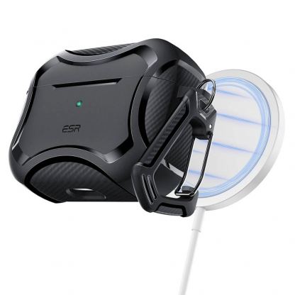 ESR AirPods Pro Cyber Armor Halolock MagSafe Case - силиконов удароустойчив калъф с карабинер съвместим с MagSafe за Apple AirPods Pro 2, AirPods Pro (черен) 2