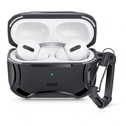ESR AirPods Pro Cyber Armor Halolock MagSafe Case - силиконов удароустойчив калъф с карабинер съвместим с MagSafe за Apple AirPods Pro 2, AirPods Pro (черен) 3
