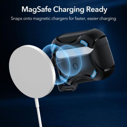 ESR AirPods Pro Cyber Armor Halolock MagSafe Case - силиконов удароустойчив калъф с карабинер съвместим с MagSafe за Apple AirPods Pro 2, AirPods Pro (черен) 4