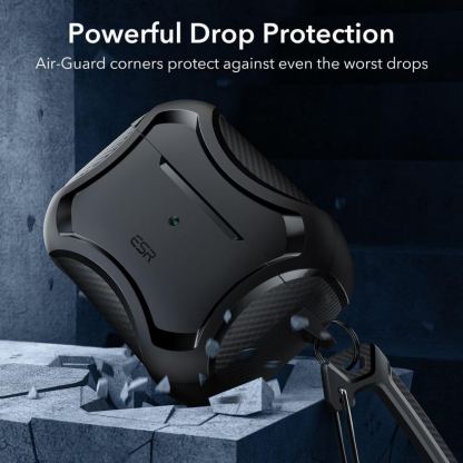 ESR AirPods Pro Cyber Armor Halolock MagSafe Case - силиконов удароустойчив калъф с карабинер съвместим с MagSafe за Apple AirPods Pro 2, AirPods Pro (черен) 5