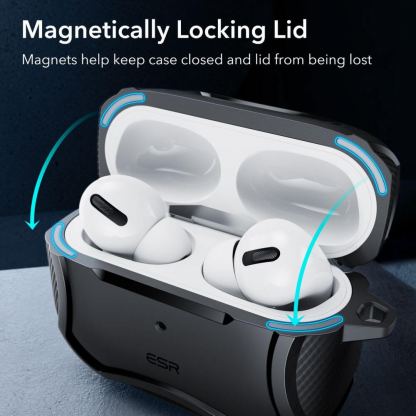 ESR AirPods Pro Cyber Armor Halolock MagSafe Case - силиконов удароустойчив калъф с карабинер съвместим с MagSafe за Apple AirPods Pro 2, AirPods Pro (черен) 6