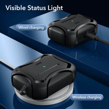 ESR AirPods Pro Cyber Armor Halolock MagSafe Case - силиконов удароустойчив калъф с карабинер съвместим с MagSafe за Apple AirPods Pro 2, AirPods Pro (черен) 7