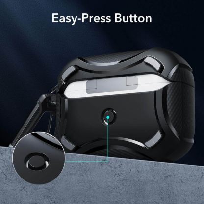 ESR AirPods Pro Cyber Armor Halolock MagSafe Case - силиконов удароустойчив калъф с карабинер съвместим с MagSafe за Apple AirPods Pro 2, AirPods Pro (черен) 9