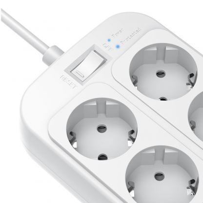 Blitzwolf 8 AC Outlets With USB-A and USB-C Ports Extension Power Strip 2500W - разклонител с 3xUSB-A и 1хUSB-C порта и 8хAC изхода (бял) 2