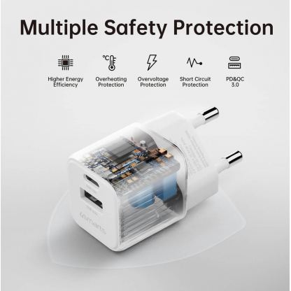 4smarts Wall Charger VoltPlug Duos Mini PD 20W - захранване за ел. мрежа с USB-A и USB-C изходи и технология за бързо зареждане (бял) 4
