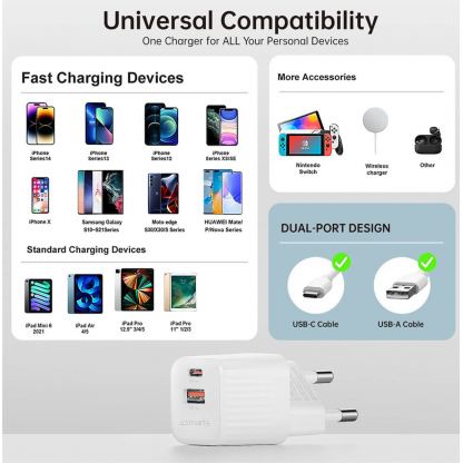 4smarts Wall Charger VoltPlug Duos Mini PD 20W - захранване за ел. мрежа с USB-A и USB-C изходи и технология за бързо зареждане (бял) 7