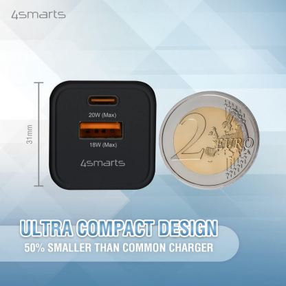 4smarts Wall Charger VoltPlug Duos Mini PD 20W - захранване за ел. мрежа с USB-A и USB-C изходи и технология за бързо зареждане (черен) 6