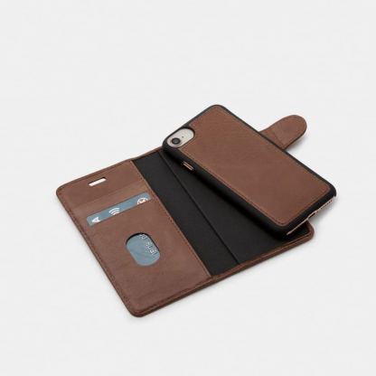 Trunk Leather Wallet Case - кожен (естествена кожа) калъф, тип портфейл с магнитно захващане за iPhone 13 mini (кафяв) 4