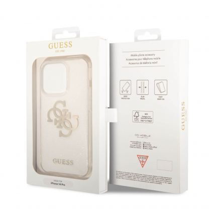 Guess Big 4G Full Glitter Case - силиконов (TPU) калъф за iPhone 14 Pro (прозрачен)  6