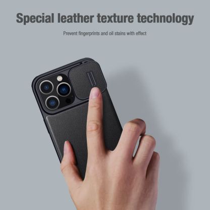 Nillkin Qin Book Pro Leather Flip Case - кожен калъф, тип портфейл за iPhone 14 Pro (черен) 4