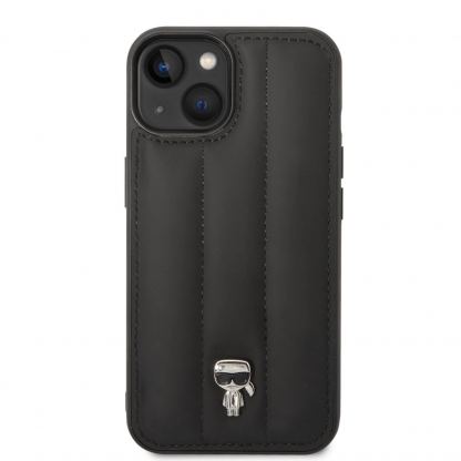 Karl Lagerfeld Quilted Puffy Ikonik Logo Case - дизайнерски кожен кейс за iPhone 14 (черен) 2