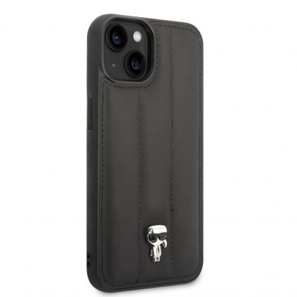 Karl Lagerfeld Quilted Puffy Ikonik Logo Case - дизайнерски кожен кейс за iPhone 14 (черен) 3