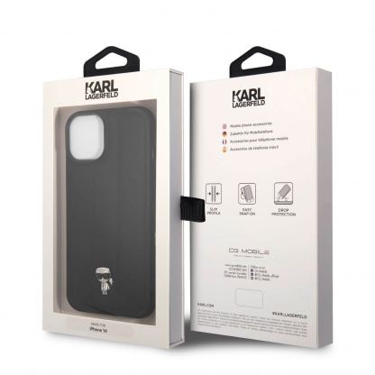 Karl Lagerfeld Quilted Puffy Ikonik Logo Case - дизайнерски кожен кейс за iPhone 14 (черен) 6
