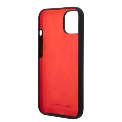 AMG Liquid Silicone Carbon Pattern Case - дизайнерски силиконов калъф за iPhone 14 (черен-червен) 4