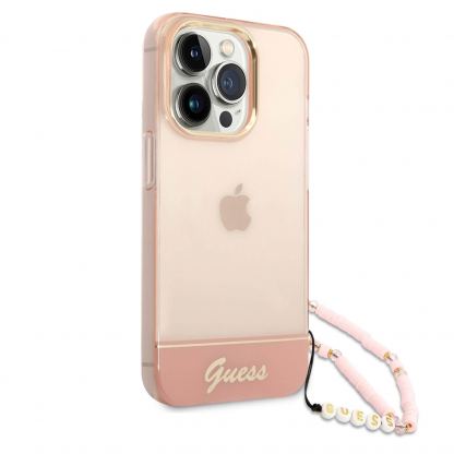 Guess Camera Outline Case with Strap - дизайнерски кейс с висока защита и с връзка за iPhone 14 Pro Max (розов) 3