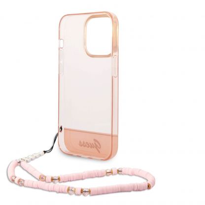 Guess Camera Outline Case with Strap - дизайнерски кейс с висока защита и с връзка за iPhone 14 Pro Max (розов) 5