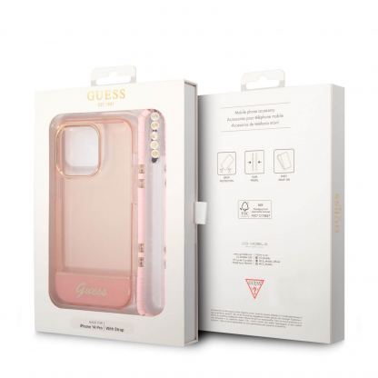 Guess Camera Outline Case with Strap - дизайнерски кейс с висока защита и с връзка за iPhone 14 Pro Max (розов) 6