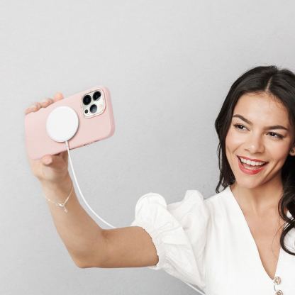 Dux Ducis Grit Faux Leather MagSafe Case - дизайнерски кожен кейс с MagSafe за iPhone 14 Pro Max (розов) 4